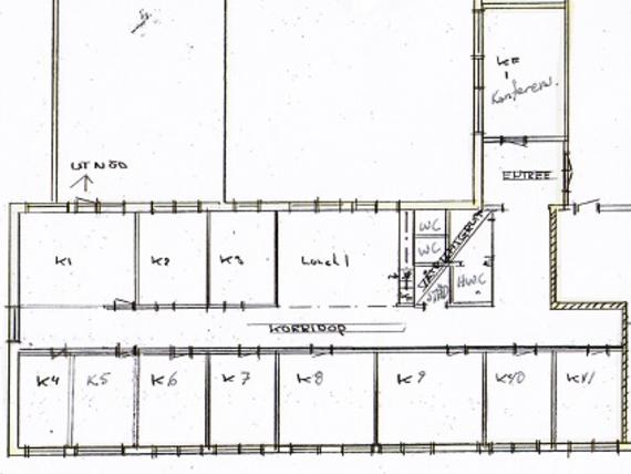 Ritning över lokalens bef utformning